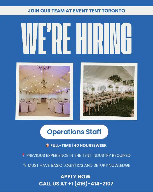 HIRING FULL AND PART TIME TENT COMPANY