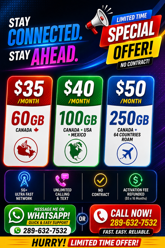 Canada Mobile Plans | 60GB, 100GB & 250GB Deals | No Contract