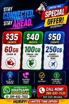 Canada Mobile Plans | 60GB, 100GB & 250GB Deals | No Contract