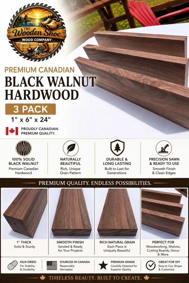 Premium Canadian Black Walnut Hardwood Boards – 3 Pack