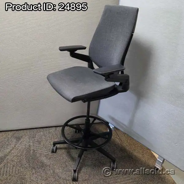 Grey Steelcase Gesture Drafting Stool Chair w/ Black Frame