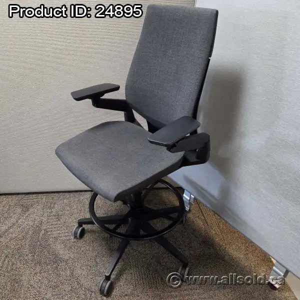 Grey Steelcase Gesture Drafting Stool Chair w/ Black Frame - Photo 3