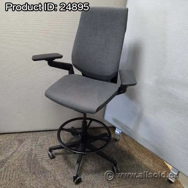 Grey Steelcase Gesture Drafting Stool Chair w/ Black Frame - Photo 4