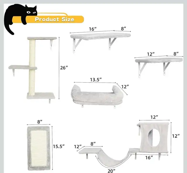 Wall-Mounted Cat Furniture Set- White - Photo 3