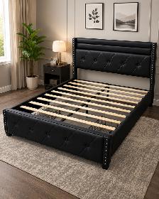 ✨ MODERN Black Leather LED BED FRAME WITH STORAGE ✨LED , Type C