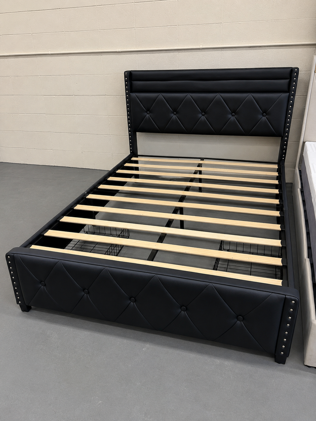 ✨ MODERN Black Leather LED BED FRAME WITH STORAGE ✨LED , Type C - Photo 2