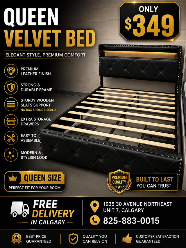 ✨ MODERN Black Leather LED BED FRAME WITH STORAGE ✨LED , Type C - Photo 3