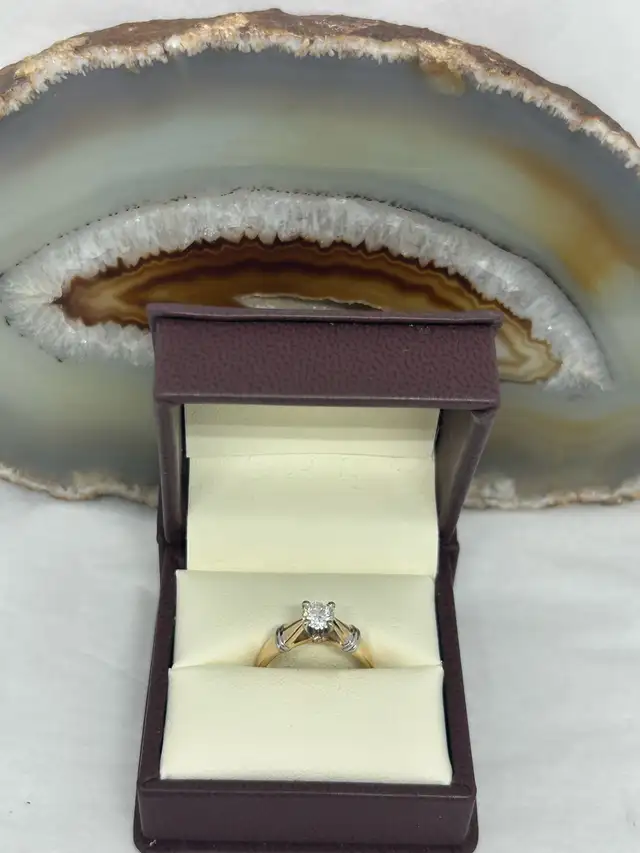 14k Two Tone Solitaire Diamond Ring