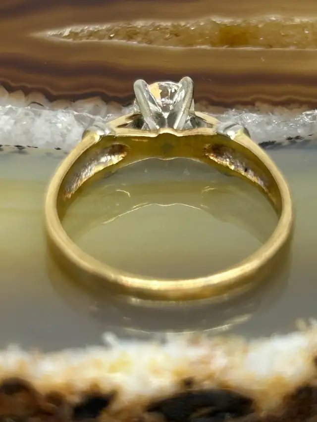 14k Two Tone Solitaire Diamond Ring - Photo 5