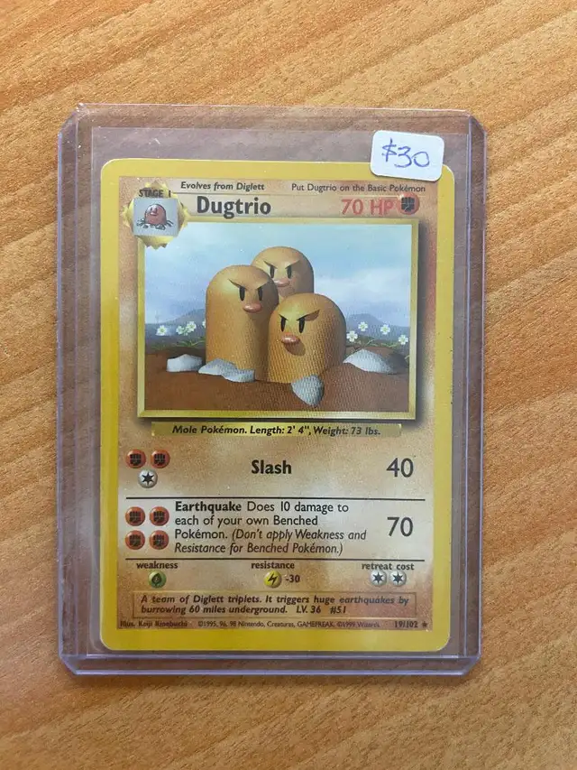 1999 Pokemon Base Shadowless #19 Dugtrio Rare