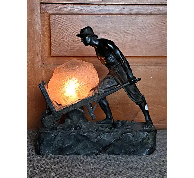ANTIQUE ART DECO TERRACOTTA LIGHT UP COAL MINER STATUE