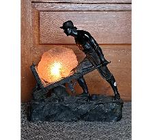 ANTIQUE ART DECO TERRACOTTA LIGHT UP COAL MINER STATUE