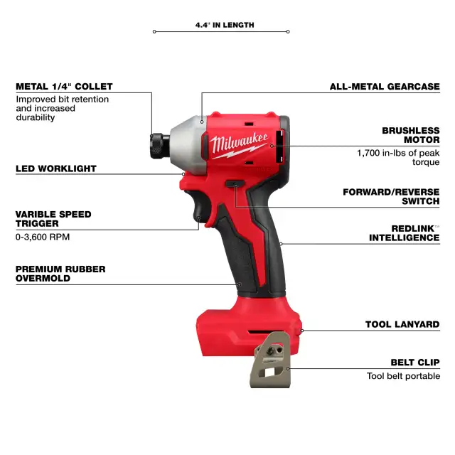 New! Milwaukee M18 Compact Brushless Impact Driver 3650-20 - Photo 2