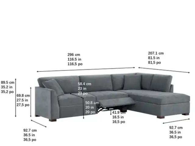 Grey fabric sectional with power footrests - Photo 3