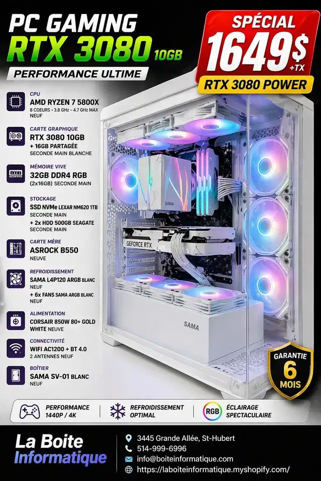 PC GAMING RGB – RTX 3080 10GB – RYZEN 7 5800X – 32GB DDR4 – WiFi