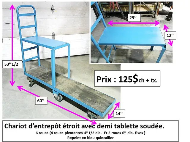 Charriot 24'' x 48'' x 33''1/2 (37'') métal et veneer et autres - Photo 2