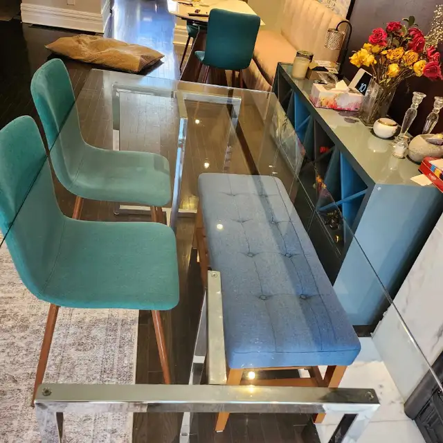 Glass Dining Table   Bench   2 Chairs