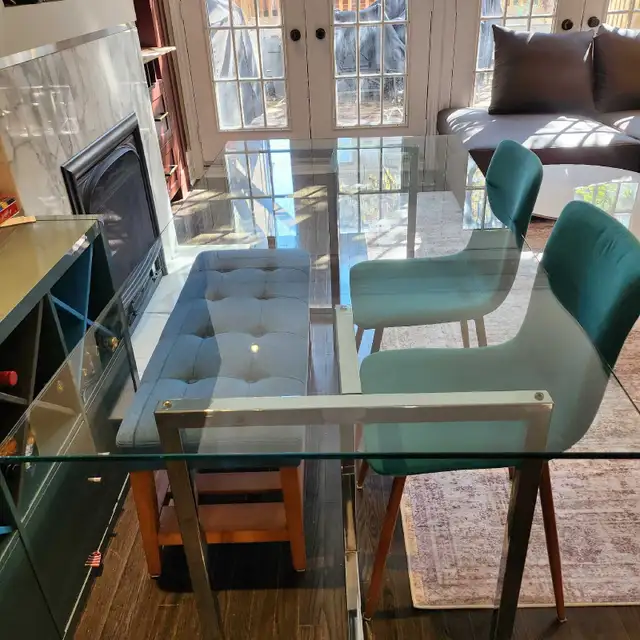 Glass Dining Table   Bench   2 Chairs - Photo 3