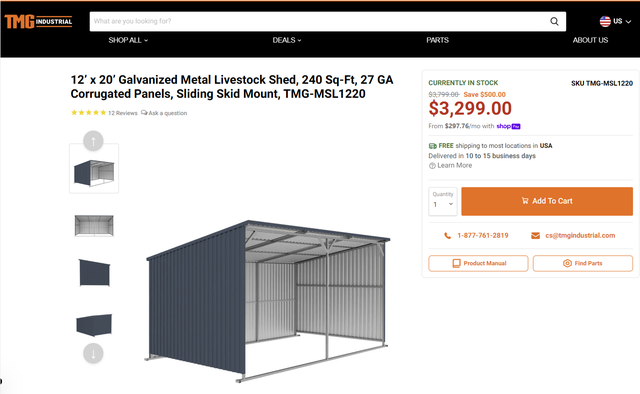 12’ x 20’ Galvanized Metal Storage  Livestock Shed, 240 Sq-Ft - Photo 2