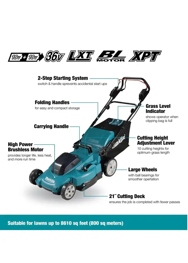 New! MAKITA 36V (18V x 2) 21' Self Propelled Lawn Mower DLM539Z - Photo 2