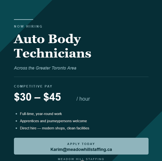 Auto Body Technicians Needed — Toronto Shops Hiring Now ($30–$45