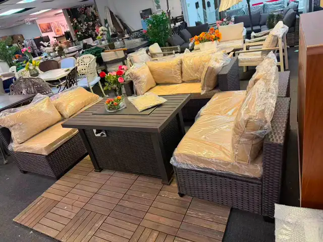 Brand New 8 pcs Patio Furniture Set with Fireplace Table $869 - Photo 3