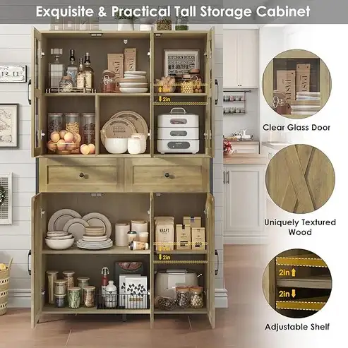 Brand New 41.3" Large Pantry Cabinet w. Clear Glass Doors $279 - Photo 2