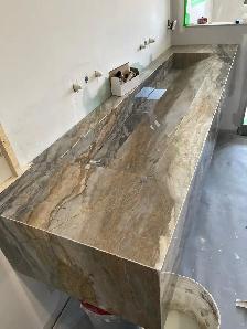 Custom Quartz Countertop-Integrated Sink Vanity Top Installation