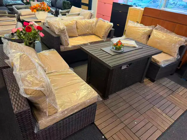 Brand New 8 pcs Patio Furniture Set with Fireplace Table $869