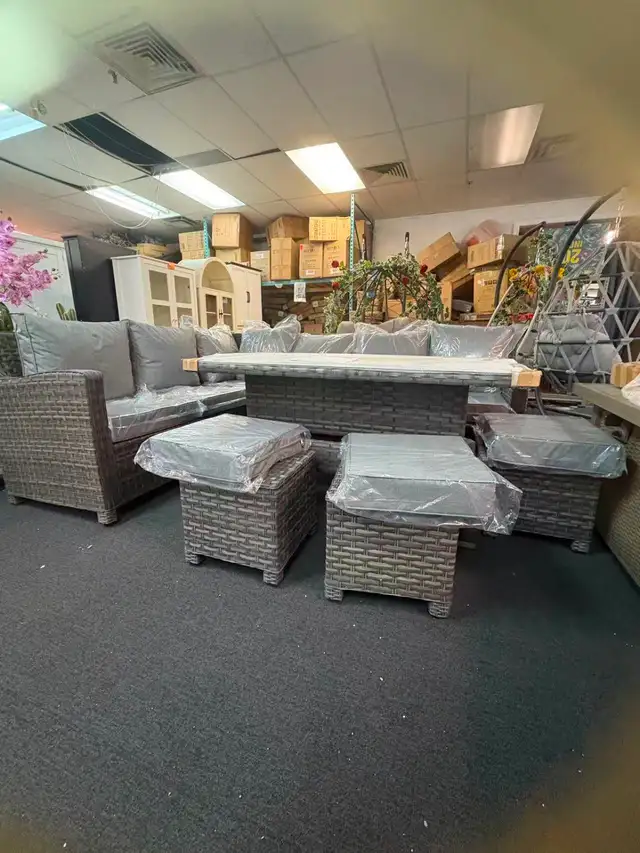 Brand New 9-Seater Grey Rattan Garden Aluminum Patio Dining Set, - Photo 2