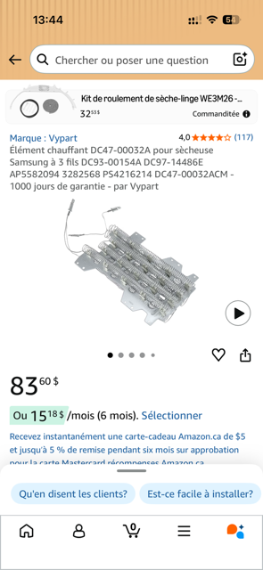 Élément de sécheuse Samsung