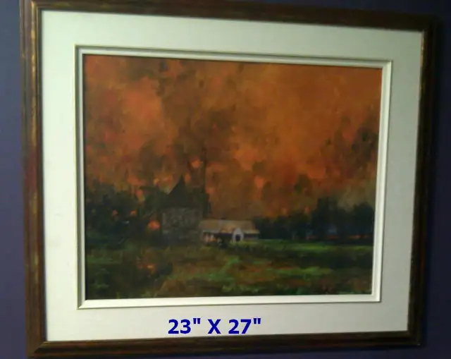 BELLE PEINTURE SIGNÉE DANS CADRE DORÉ 23'HAUTx27'LARGE: $25.00