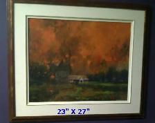 BELLE PEINTURE SIGNÉE DANS CADRE DORÉ 23'HAUTx27'LARGE: $25.00