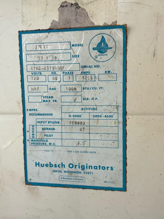 Huebsch 37lb Commercial Gas Dryer Tested Working 120K BTU - Photo 6