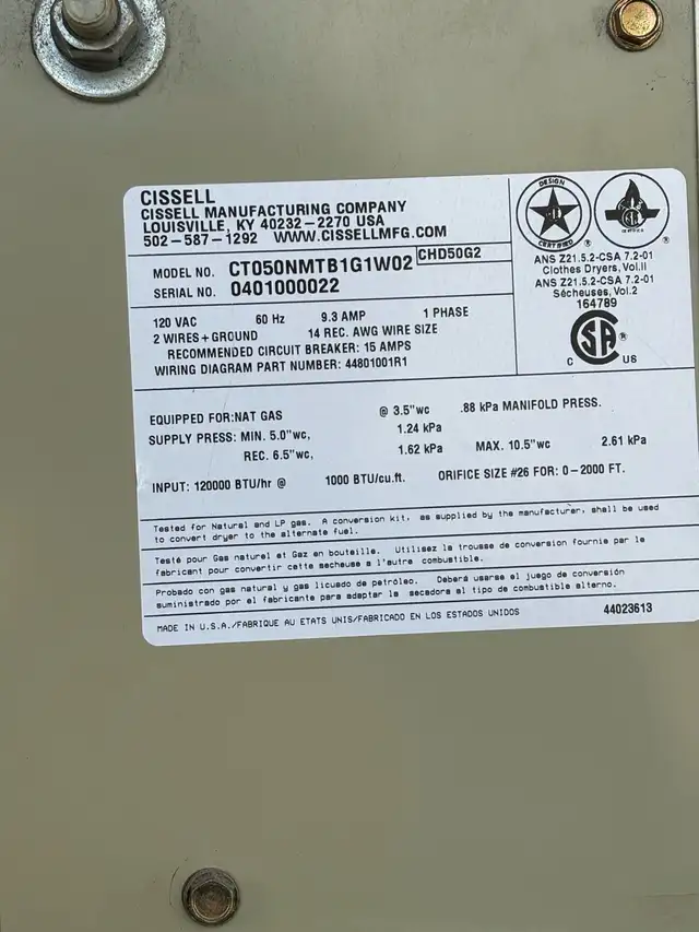 Cissell CHD50 Commercial 50lb Gas Dryer Natural Gas - Photo 5