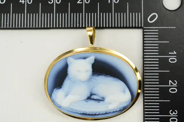 14K VINTAGE BLUE CAT CAMEO PENDANT/BROOCH - Photo 3