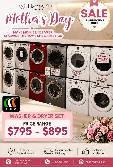 MOTHER'S DAY APPLIANCE SALE!RECONDITIONED WASHER&DRYER $795-$895