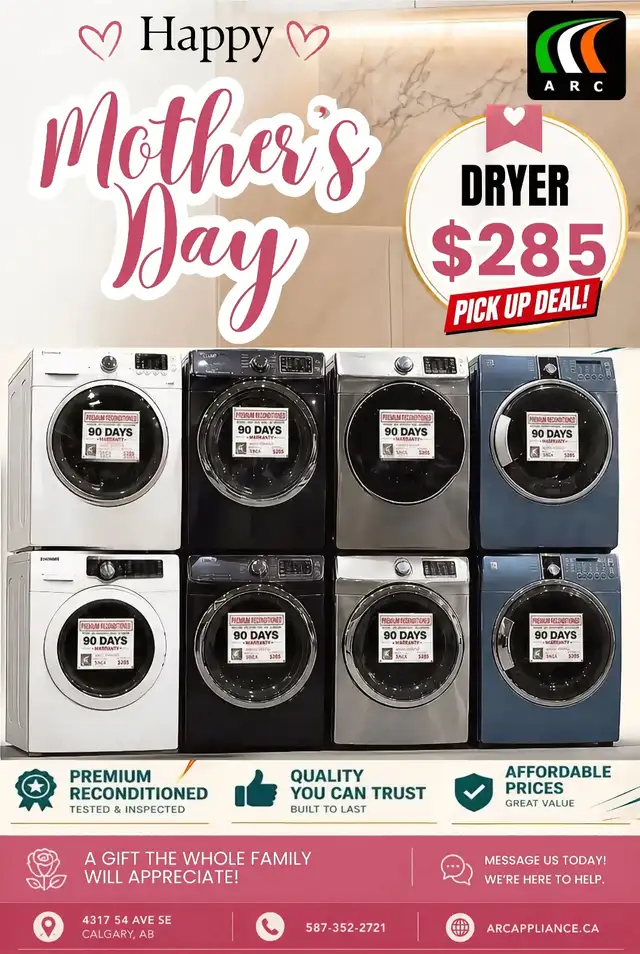 MOTHER'S DAY APPLIANCE BLOWOUT SALE! DRYER PICK UP DEAL $285