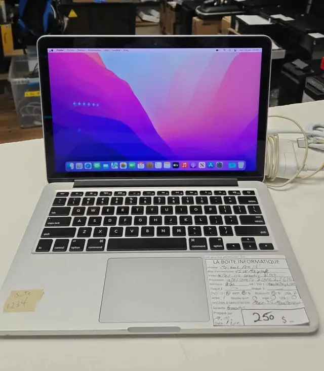 MacBook Pro 13' Apple i5 2.7GHz 8Go SSD – 250$   tx