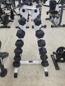 5-30lbs Rubber hex dumbbells with rack