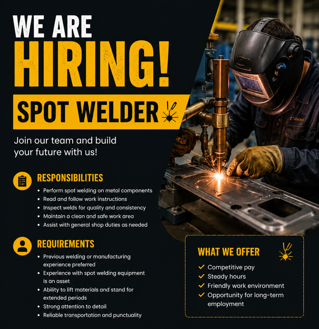 Spot Welder wanted $17 -$19 hr