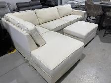 Cream fabric sectional with storage ottoman - Photo 2