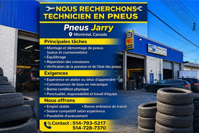 Technicien en pneu (nous embauchons)