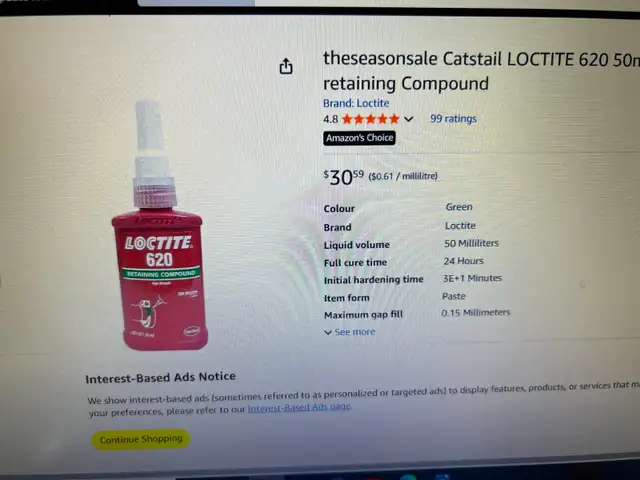 UNOPENED 50ML LOCTITE ASST. RETAINING COMPOUND 640 AND 620 - Photo 4