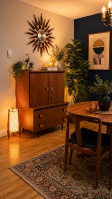 Mid century. TEAK TECK meubles. Lampe / Crédence, buffet disque