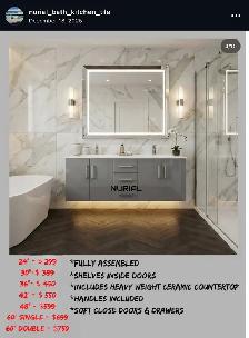 Floating vanity Solid wood vanity LED mirror bathroom vanity