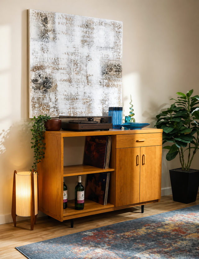 Mid century. TEAK TECK lampe / Vintage. Buffet, bahut disques vi