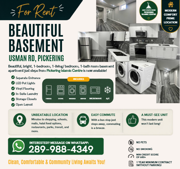 Bright & Modern Basement | Prime Pickering Location