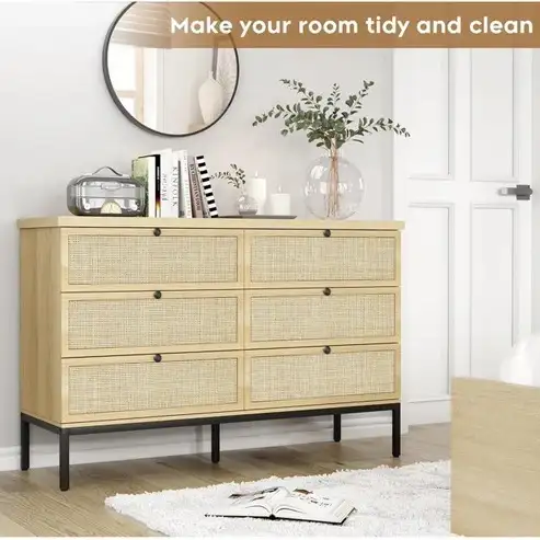 Brand New 6-Drawer Dresser Chest Rattan Doors $249 - Photo 2