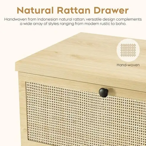 Brand New 6-Drawer Dresser Chest Rattan Doors $249 - Photo 3